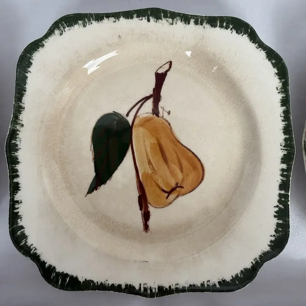 VTG Southern Potteries Set of 6 Blue Ridge 'Country Fair Green' Square Plates 6